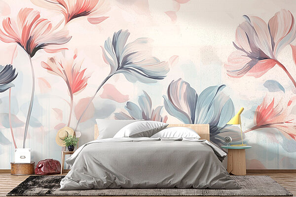 Painting of flowers on a white background Wall murals Painting of flowers on a white background