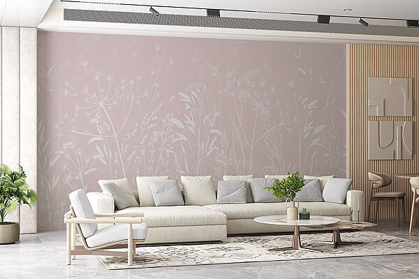 Delicate florals on soft pink background Wall murals Delicate florals on soft pink background