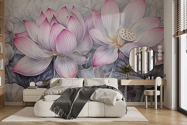 Painting of pink flowers Wall murals Painting of pink flowers