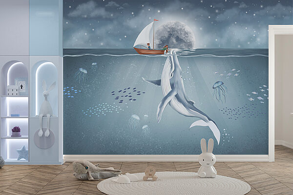 Whale swimming in the water Wall murals Whale swimming in the water