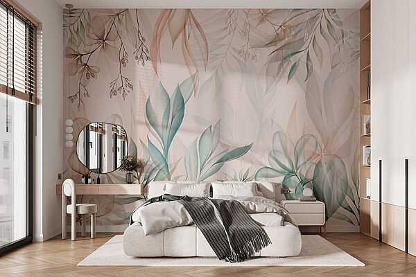 Delicate leaves in soft hues Wall murals Delicate leaves in soft hues
