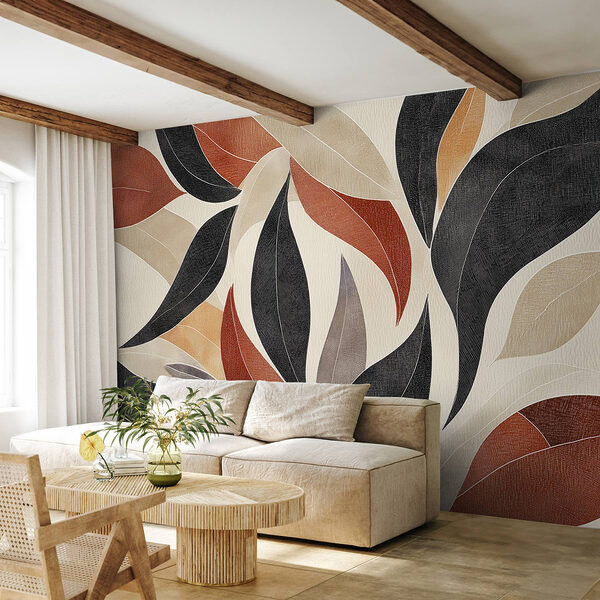 Wall mural Dynamic leaves in earthy tones (SKU: w02452) Wall mural Wall mural Dynamic leaves in earthy tones (SKU: w02452)