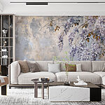 Wall mural Painting of a branch with purple flowers
