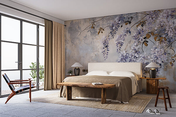 Wall murals Wall murals Painting of a branch with purple flowers (SKU: w02451)