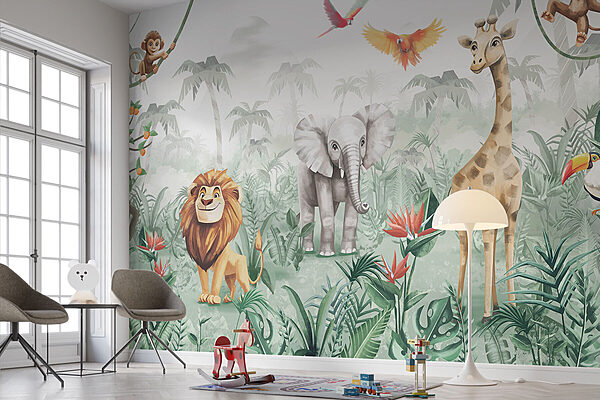 Group of animals in a jungle Wall murals Group of animals in a jungle