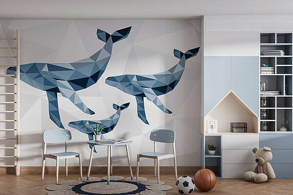 Group of whales in low poly style Wall murals Group of whales in low poly style