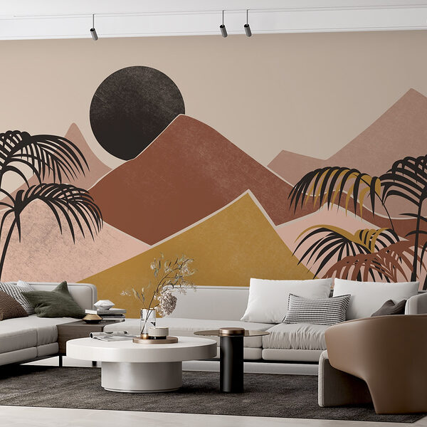 Landscape with palm trees and mountains Wall murals Landscape with palm trees and mountains