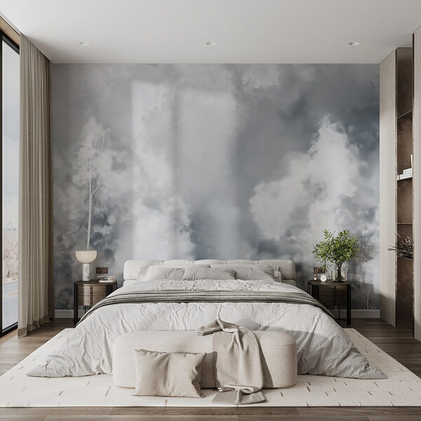 Group of trees with smoke Wall murals Group of trees with smoke