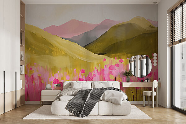 Painting of a field of pink flowers Wall murals Painting of a field of pink flowers