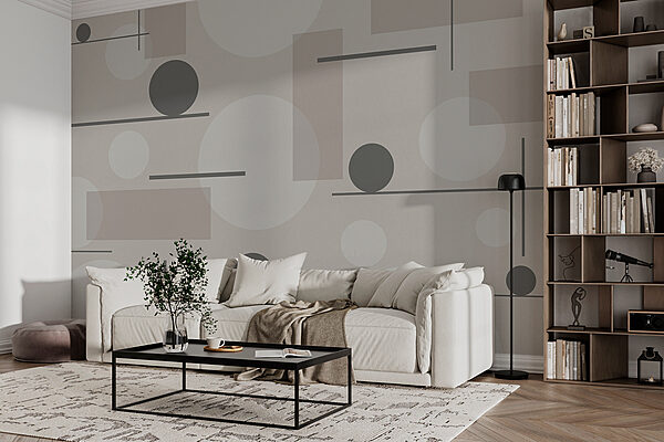 Grey and white pattern with circles and squares Wall murals Grey and white pattern with circles and squares
