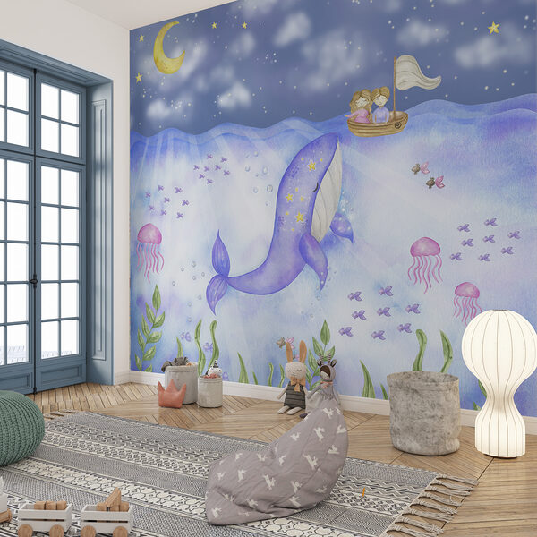 Whale and jellyfish under the sea Wall murals Whale and jellyfish under the sea