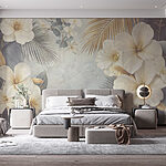 Wall murals White flowers and leaves
