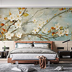 Wall murals Painting of a branch with white flowers
