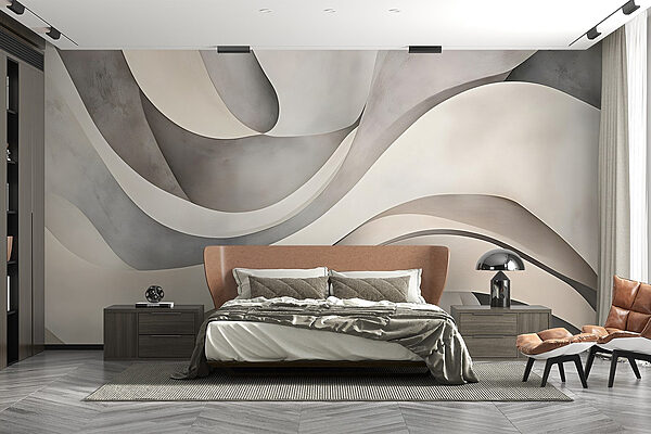 White and grey wavy shapes Wall murals White and grey wavy shapes