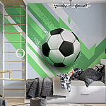 Wall murals Football ball on a green and white background