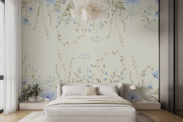 Watercolor painting of flowers and leaves Wall murals Watercolor painting of flowers and leaves