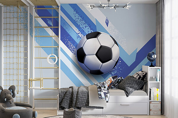 Football ball on a blue and white background Wall murals Football ball on a blue and white background