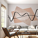 Wall murals Black line on a pink and white background