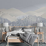 Wall murals Painting of a landscape with mountains and grass
