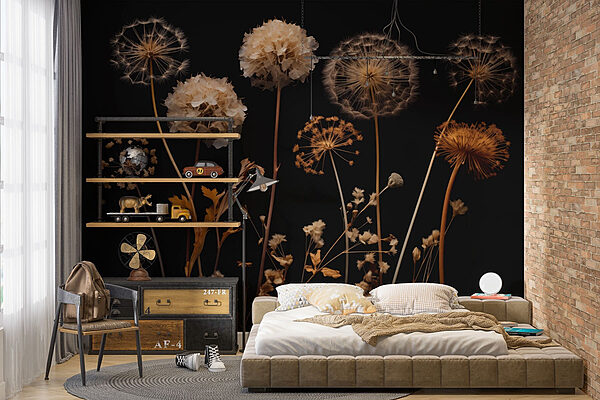 Group of dandelions on stems Wall murals Group of dandelions on stems