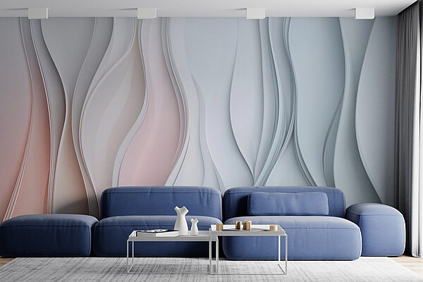White and pink wavy lines Wall murals White and pink wavy lines
