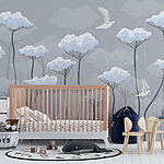 Wall murals Birds flying in the clouds
