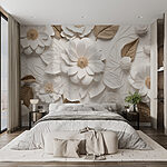 Wall murals White and brown flowers and leaves