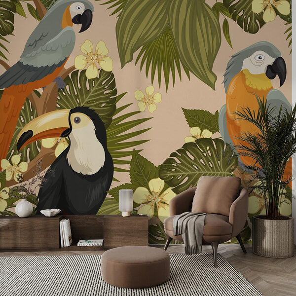 Group of birds on a tree branch Wall murals Group of birds on a tree branch