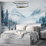 Wall murals Snowy landscape with a lake and mountains