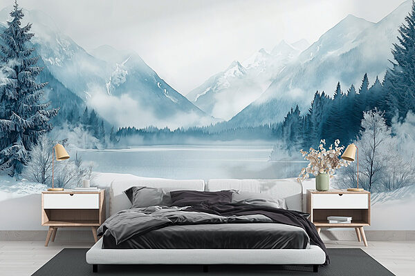 Lake surrounded by snow and mountains Wall murals Lake surrounded by snow and mountains
