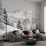 Wall mural Snowy mountain with trees and mountains in the background