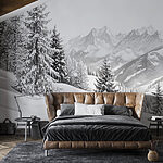 Wall murals Snowy mountain with trees and mountains in the background
