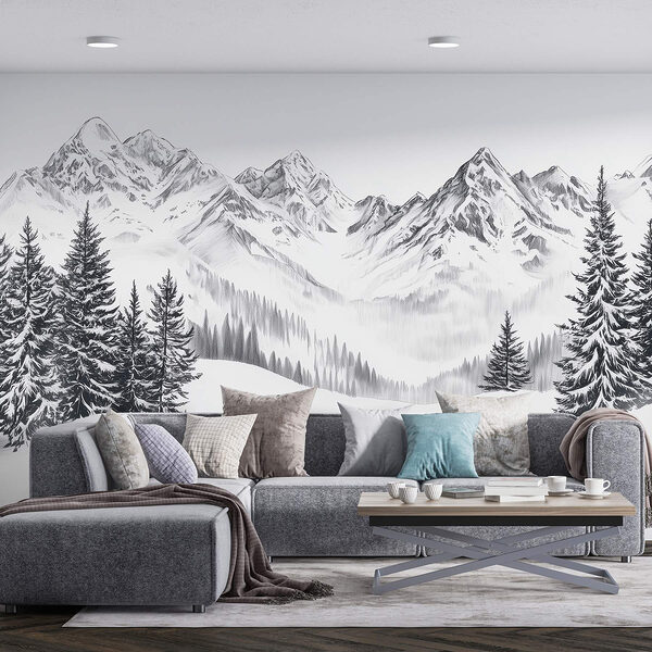 Drawing of a snowy mountain range Wall murals Drawing of a snowy mountain range