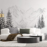 Wall mural Drawing of a snowy mountain range