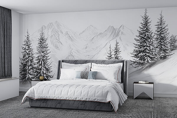 Drawing of a snowy mountain range Wall murals Drawing of a snowy mountain range