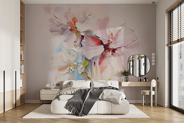 Painting of flowers on a white surface Wall murals Painting of flowers on a white surface