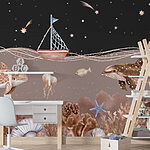 Wall murals Sea life with a boat and a whale