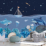 Wall murals Sea life with a boat and a whale