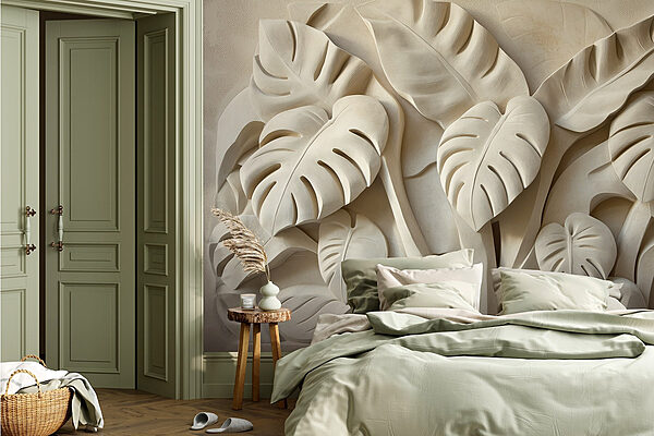 Stone carving of leaves Wall murals Stone carving of leaves