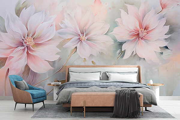 Painting of flowers on a white surface Wall murals Painting of flowers on a white surface
