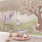 Wall mural Unicorn and a squirrel in a forest