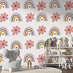 Wall murals Pattern of flowers and rainbows