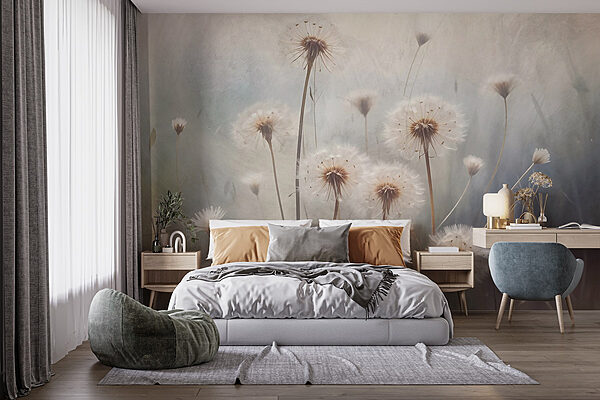 Wall murals Delicate white dandelions in bloom (SKU: w08432) Wall murals Wall murals Delicate white dandelions in bloom (SKU: w08432)
