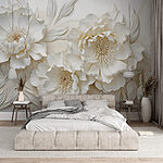 Wall mural White flowers with leaves