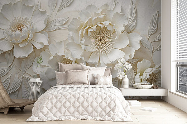 White flowers with leaves Wall murals White flowers with leaves