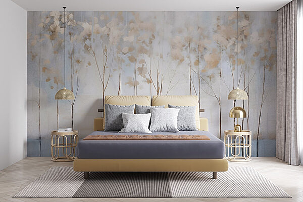 Painting of trees in a row Wall murals Painting of trees in a row