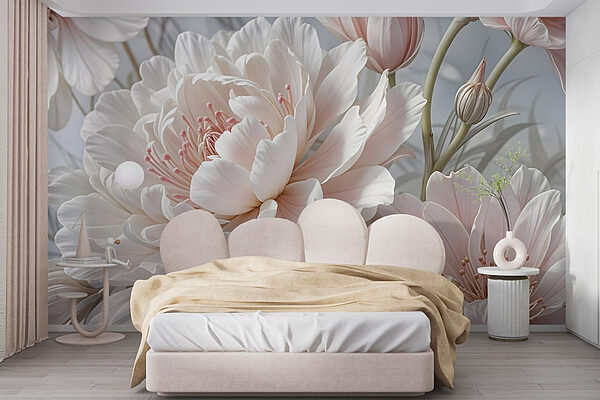 Wall murals Delicate blooms in soft pastel hues (SKU: w08427) Wall murals Wall murals Delicate blooms in soft pastel hues (SKU: w08427)
