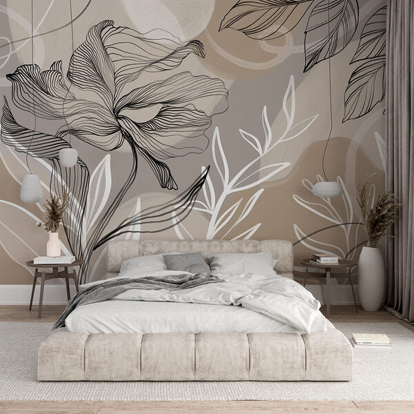 Delicate floral line art design Wall murals Delicate floral line art design