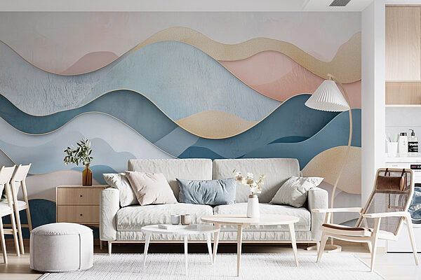 Blue and pink waves Wall murals Blue and pink waves
