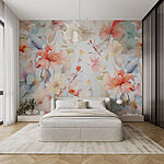 Wall murals Colorful flowers on a white background